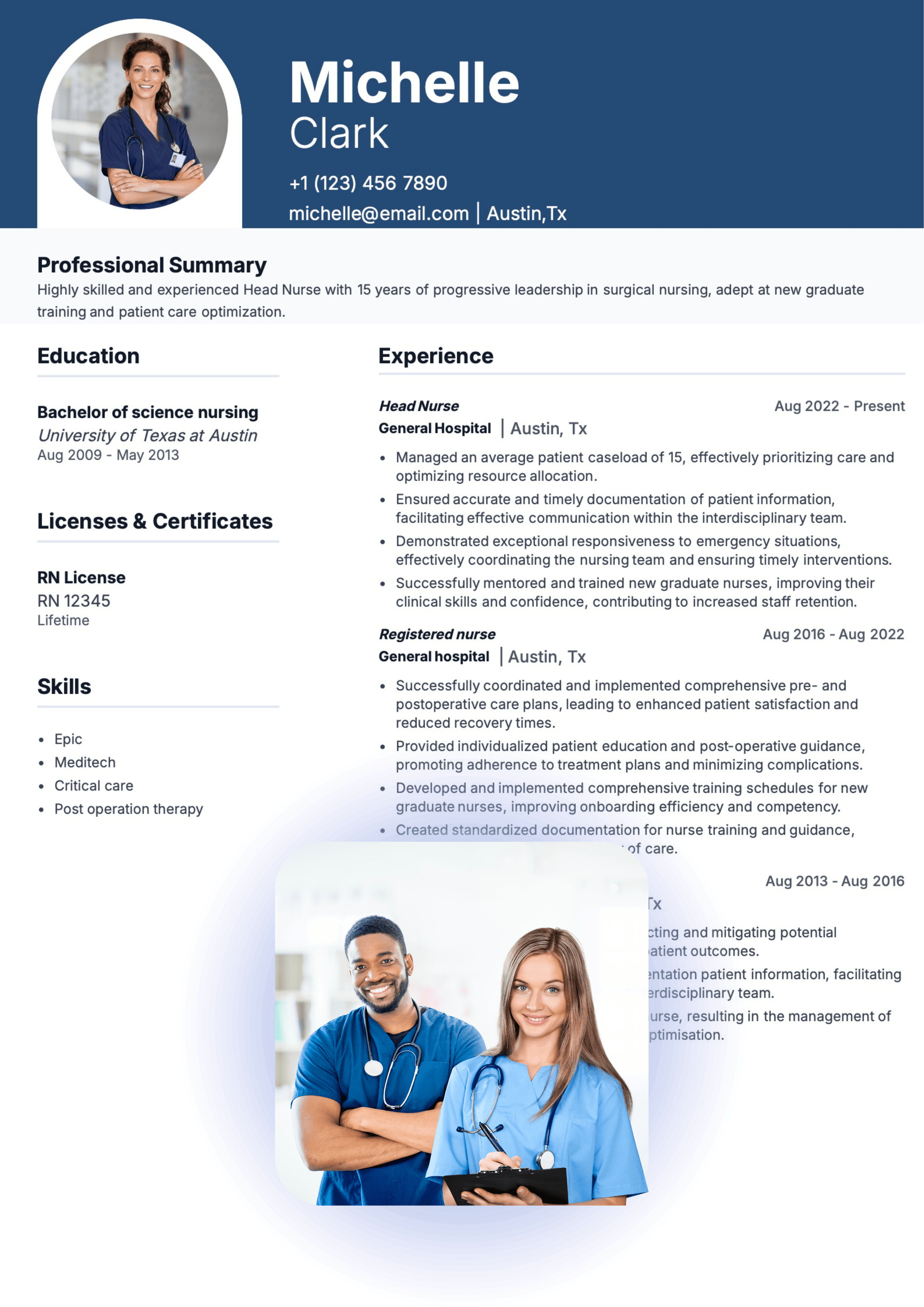 Professional nurse resume builder interface showing ATS-optimized templates for registered nurses, ICU nurses, CNA, and new graduates with AI-powered content generation