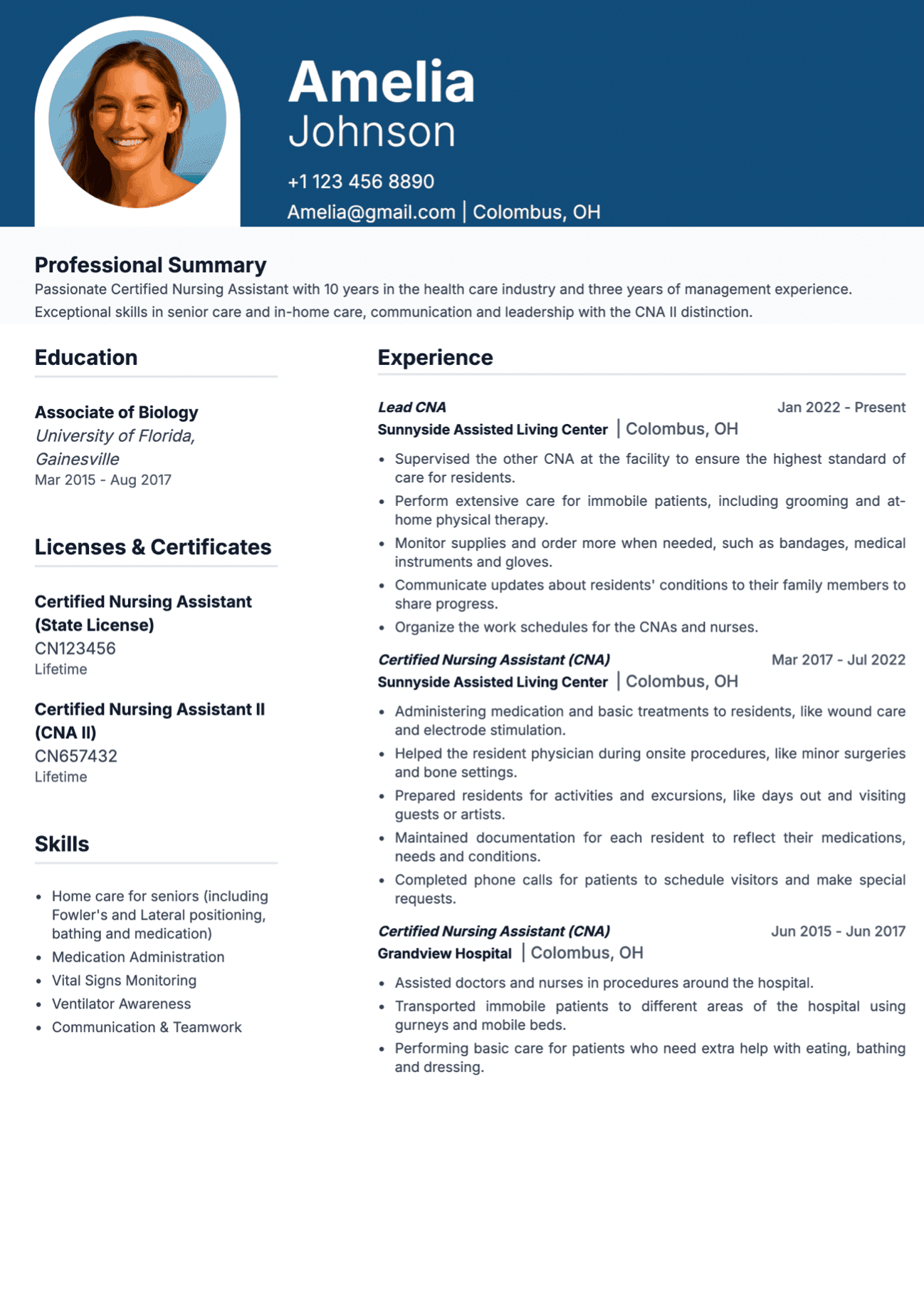 Experienced Nursing Assistant resume